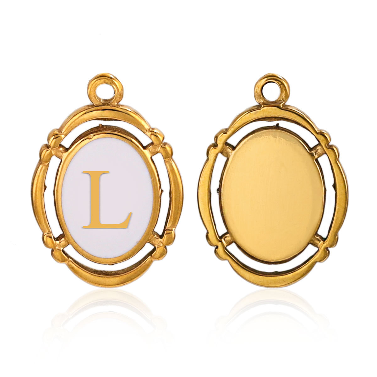 Gold color / 1 Piece Fashionable Retro Style Oval Letter L Shape Stainless Steel  Gold Color Women's Pendant Picture12